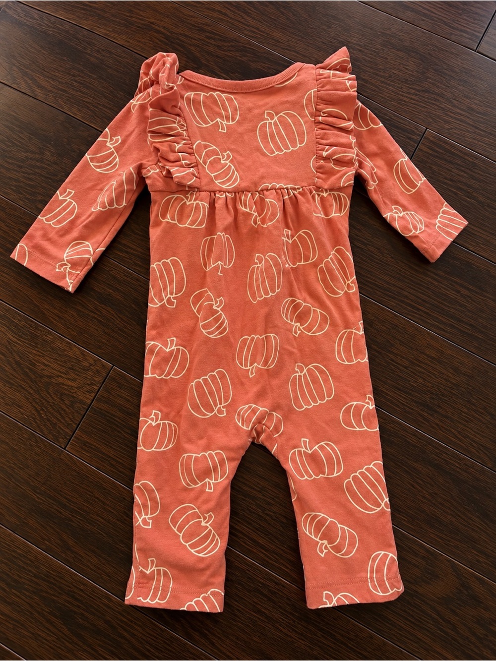 Cat & Jack Pumpkin Ruffle Romper – 0-3M - Picture 2 of 3